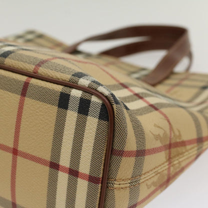 Burberry Nova Check Hand Bag PVC Leather Beige Auth yk8286