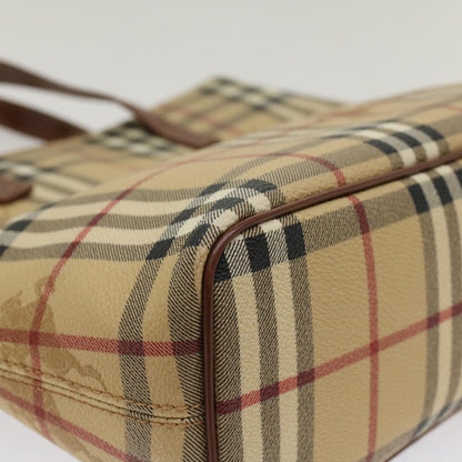 Burberry Nova Check Hand Bag PVC Leather Beige Auth yk8286