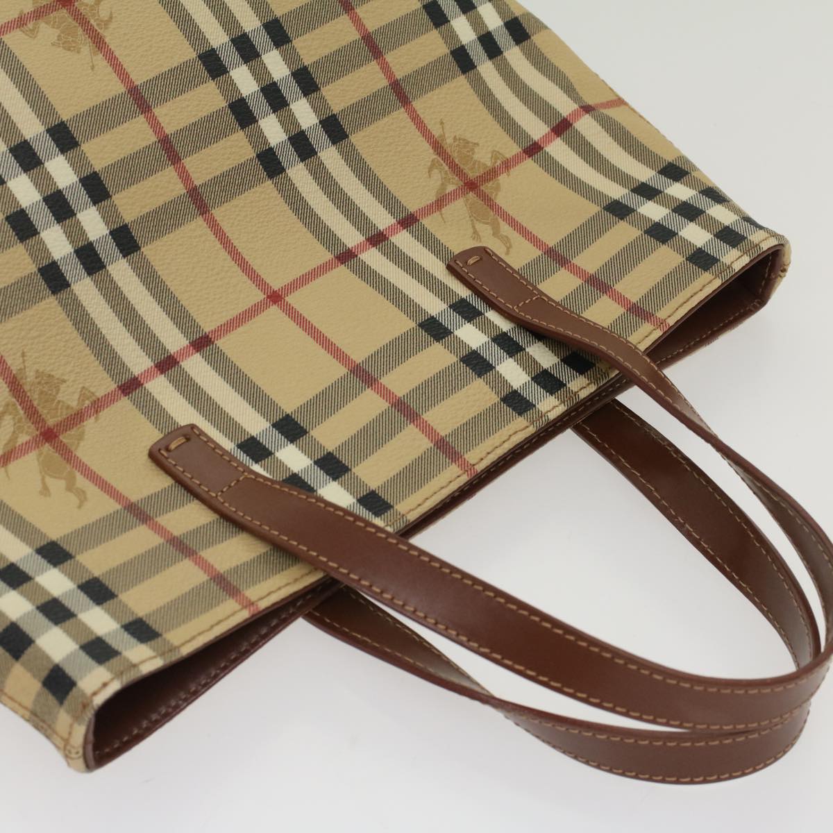 Burberry Nova Check Hand Bag PVC Leather Beige Auth yk8286