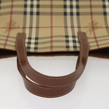 Burberry Nova Check Hand Bag PVC Leather Beige Auth yk8286