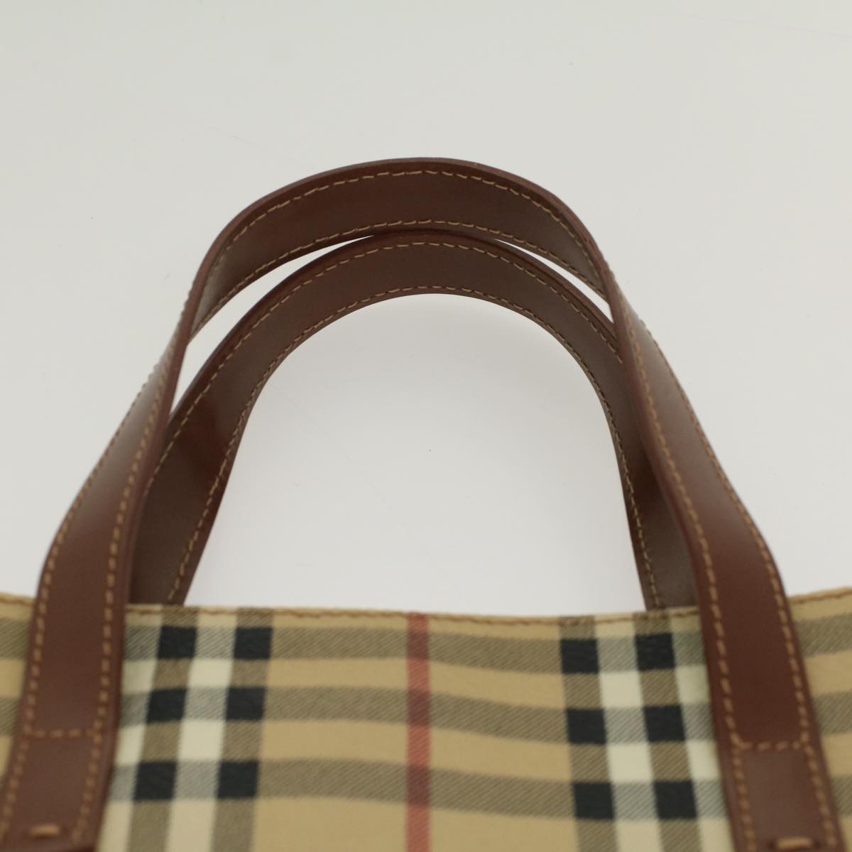 Burberry Nova Check Hand Bag PVC Leather Beige Auth yk8286