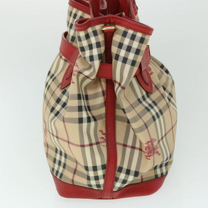 Burberry Nova Check Tote Bag PVC Leather Beige Red Auth yk8482