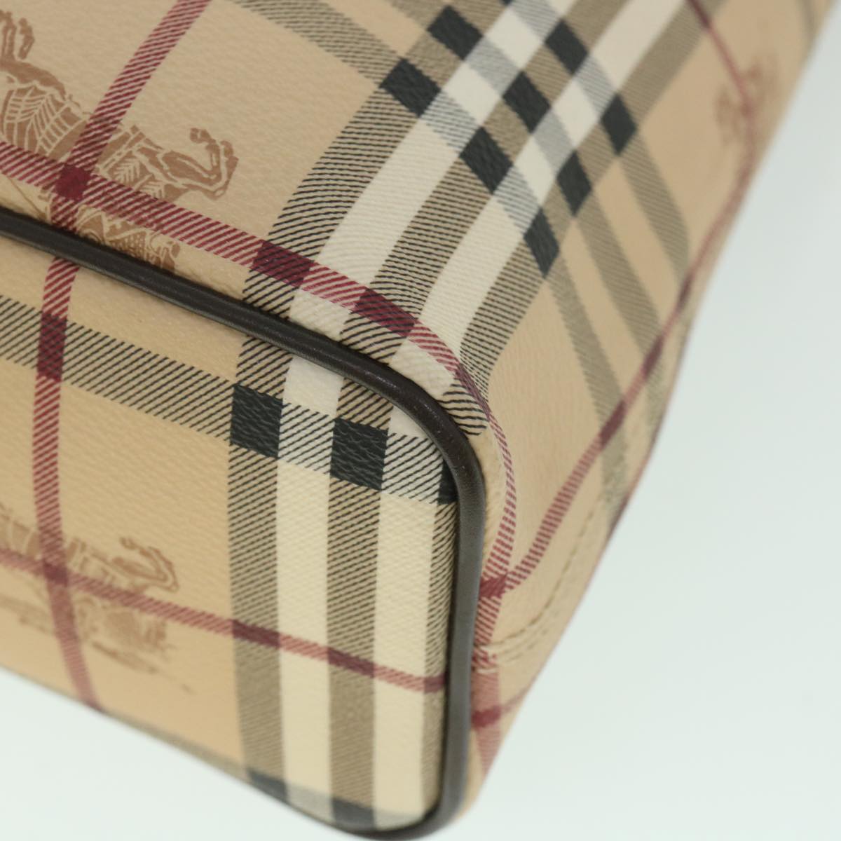 Burberry Nova Check Hand Bag PVC Leather Beige Auth yk8975