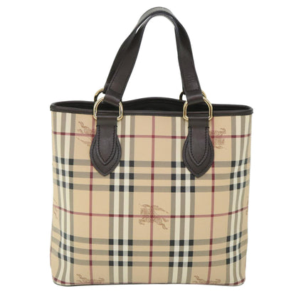 Burberry Nova Check Hand Bag PVC Leather Beige Auth yk8975