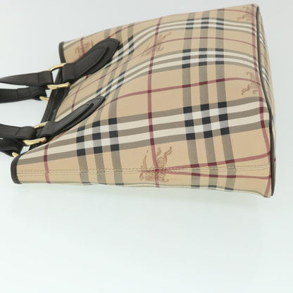 Burberry Nova Check Hand Bag PVC Leather Beige Auth yk8975