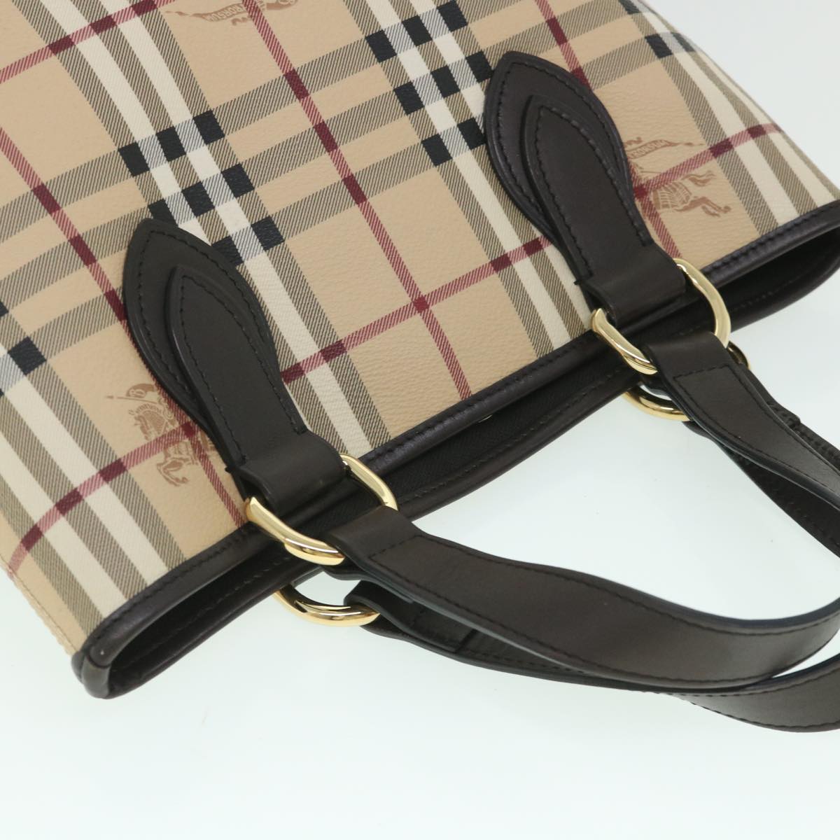 Burberry Nova Check Hand Bag PVC Leather Beige Auth yk8975