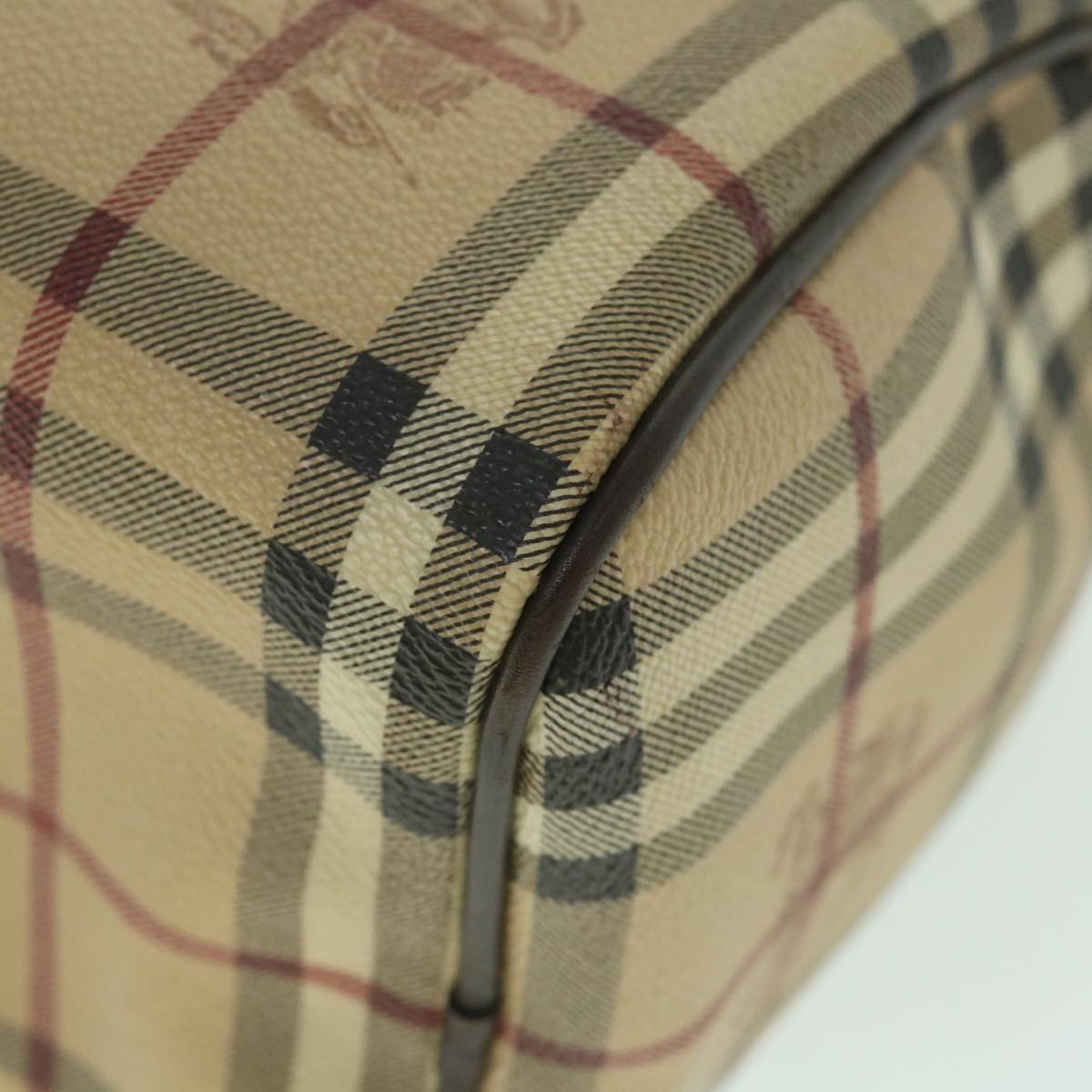 Burberry Nova Check Boston Bag PVC Leather Beige Auth yk9073