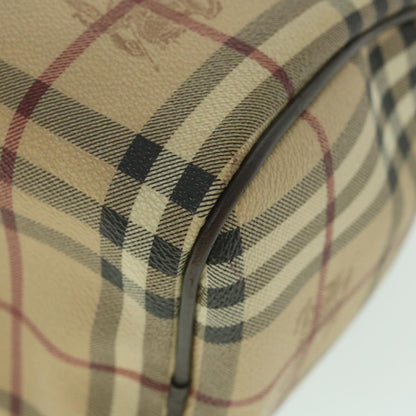 Burberry Nova Check Boston Bag PVC Leather Beige Auth yk9073