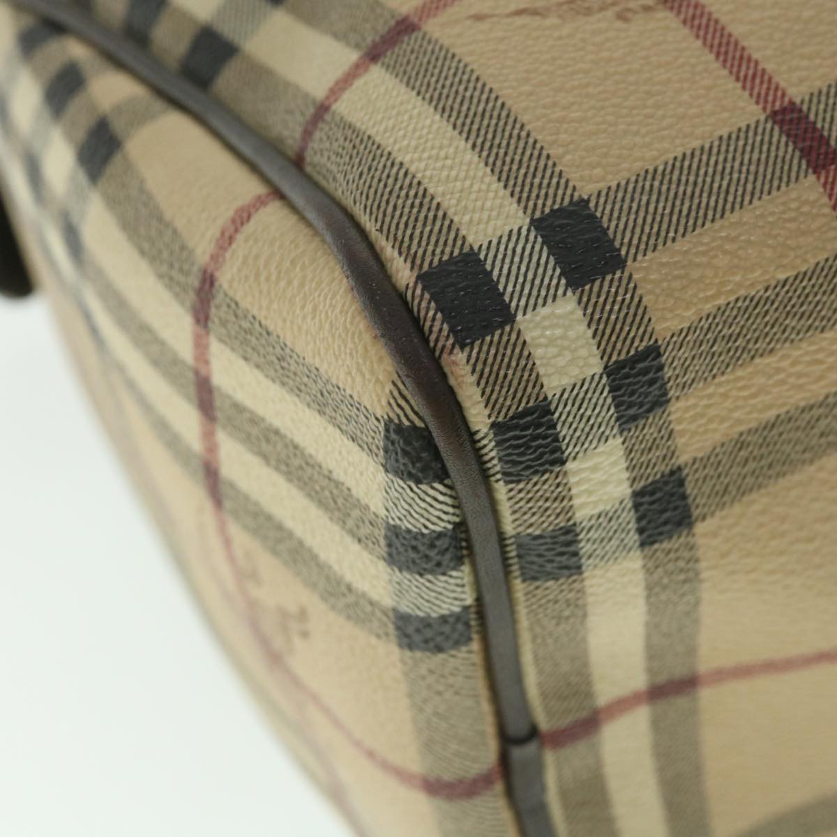 Burberry Nova Check Boston Bag PVC Leather Beige Auth yk9073