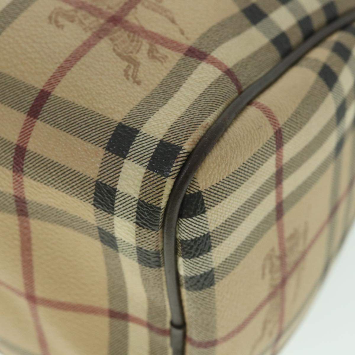 Burberry Nova Check Boston Bag PVC Leather Beige Auth yk9073