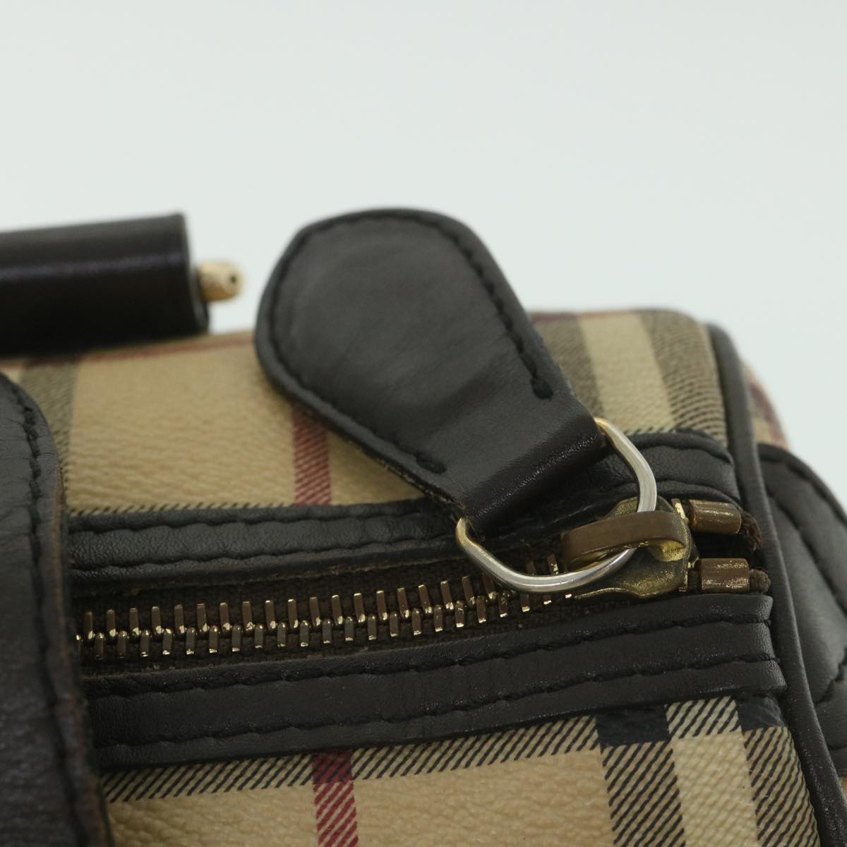 Burberry Nova Check Boston Bag PVC Leather Beige Auth yk9073
