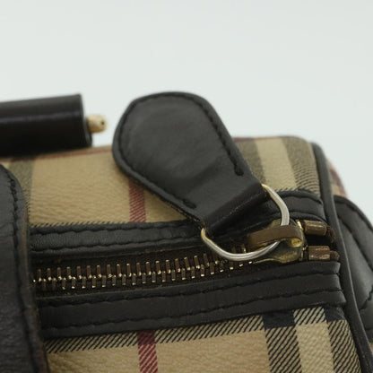 Burberry Nova Check Boston Bag PVC Leather Beige Auth yk9073