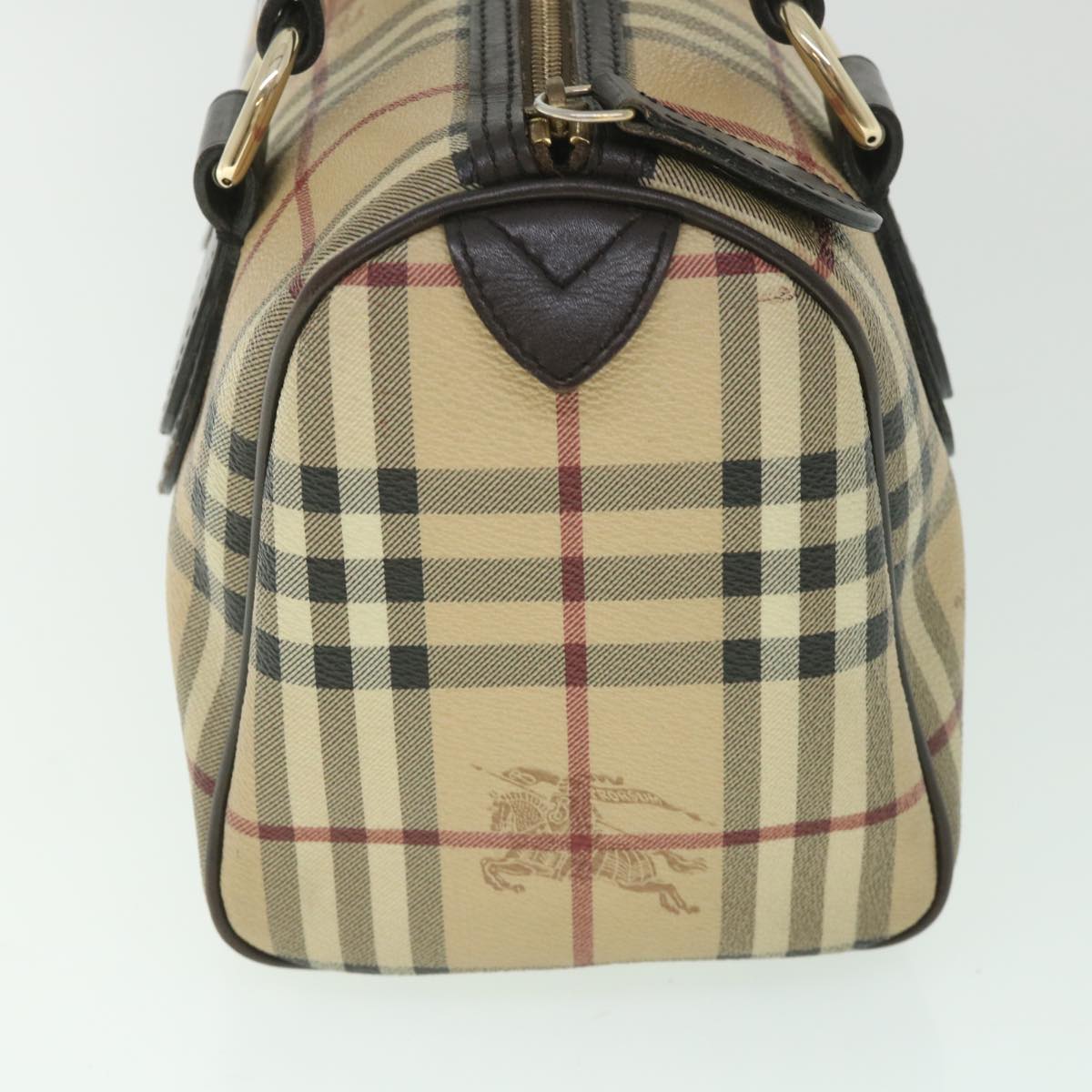 Burberry Nova Check Boston Bag PVC Leather Beige Auth yk9073