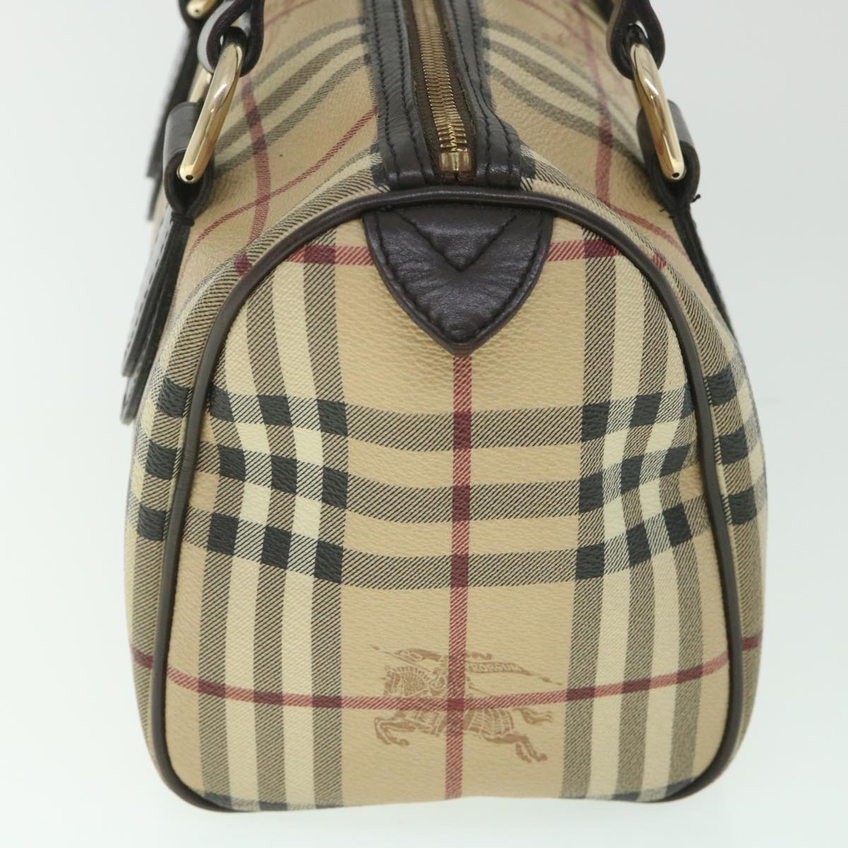 Burberry Nova Check Boston Bag PVC Leather Beige Auth yk9073