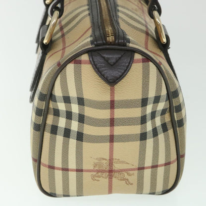 Burberry Nova Check Boston Bag PVC Leather Beige Auth yk9073