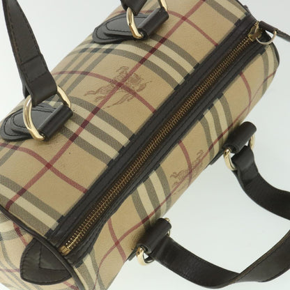 Burberry Nova Check Boston Bag PVC Leather Beige Auth yk9073