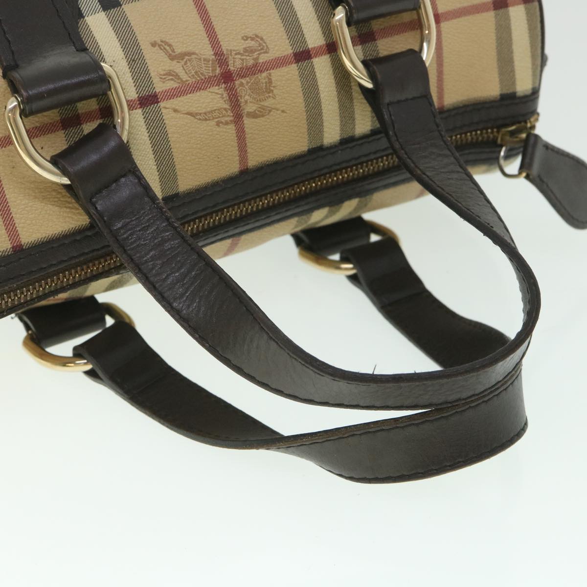 Burberry Nova Check Boston Bag PVC Leather Beige Auth yk9073