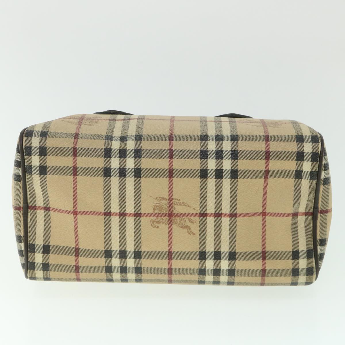 Burberry Nova Check Boston Bag PVC Leather Beige Auth yk9073