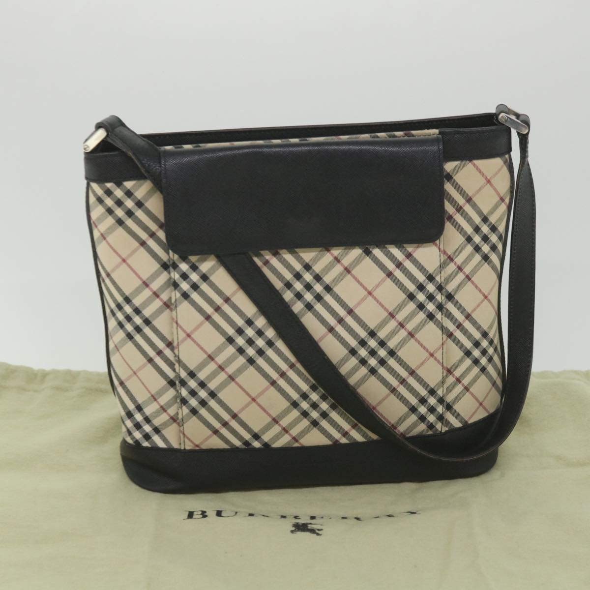 Burberry Nova Check Shoulder Bag Nylon Canvas Beige Auth yk9422