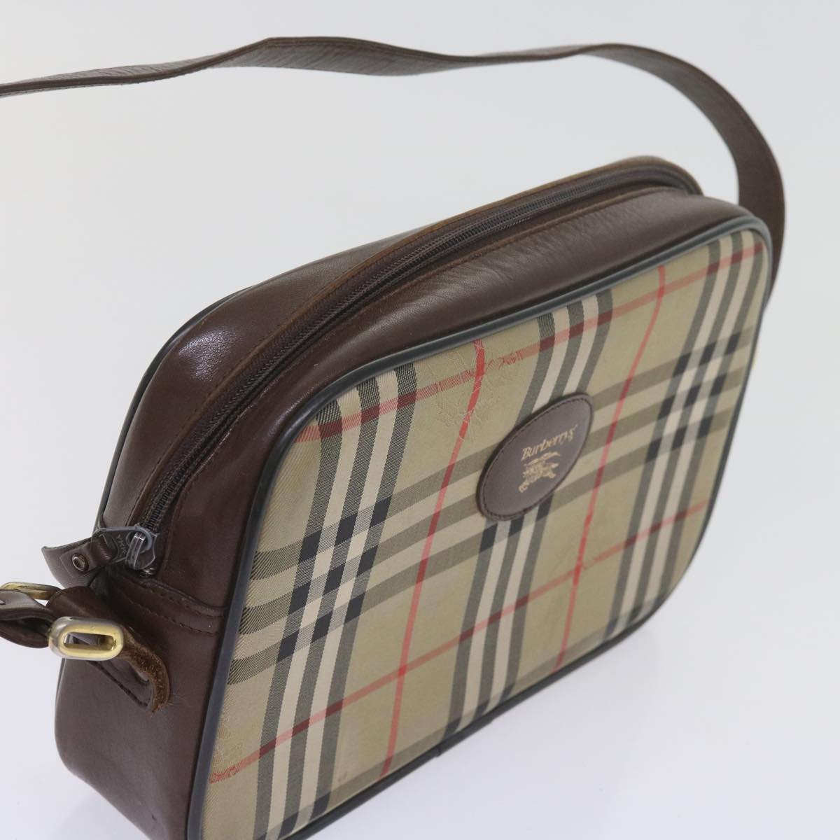 BurberrySs Nova Check Shoulder Bag Canvas Beige Brown Auth yk9787