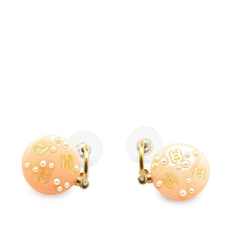 Chanel Faux Pearl Coco Mark Swing Plastic Earrings 03P