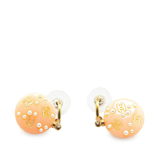 Chanel Faux Pearl Coco Mark Swing Plastic Earrings 03P