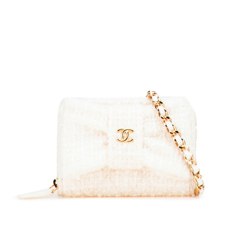 Chanel Coco Mark Ribbon Mini Tweed Leather Coin Case