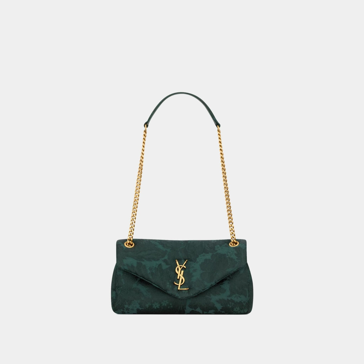 Yves Saint Laurent Calypso Small In Baroque Floral Jacquard, Vert Emeraude, Front