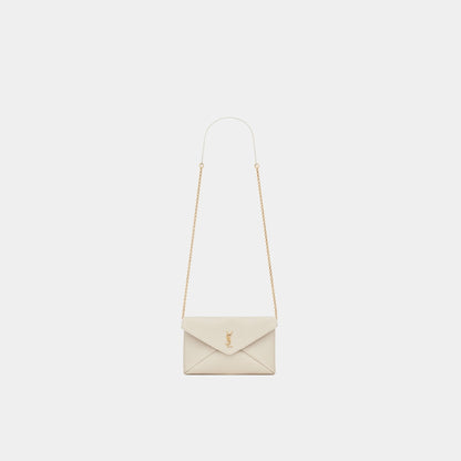 Yves Saint Laurent Cassandre Chain Pouch In Lambskin, Blanc Vintage, Front