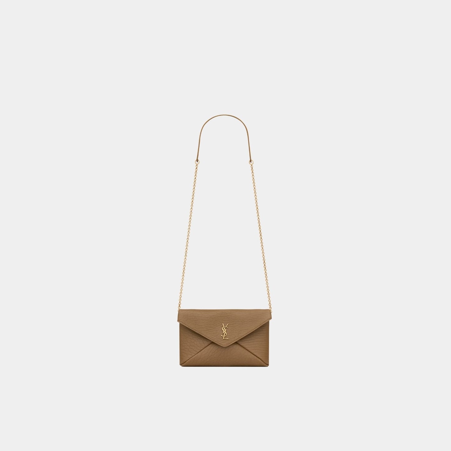Yves Saint Laurent Cassandre Chain Pouch In Lambskin, Dark Cork, Front