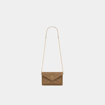 Yves Saint Laurent Cassandre Chain Pouch In Lambskin, Dark Cork, Front