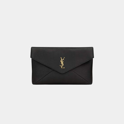 Yves Saint Laurent Cassandre Large Envelope Pouch In Lambskin, Black, Front