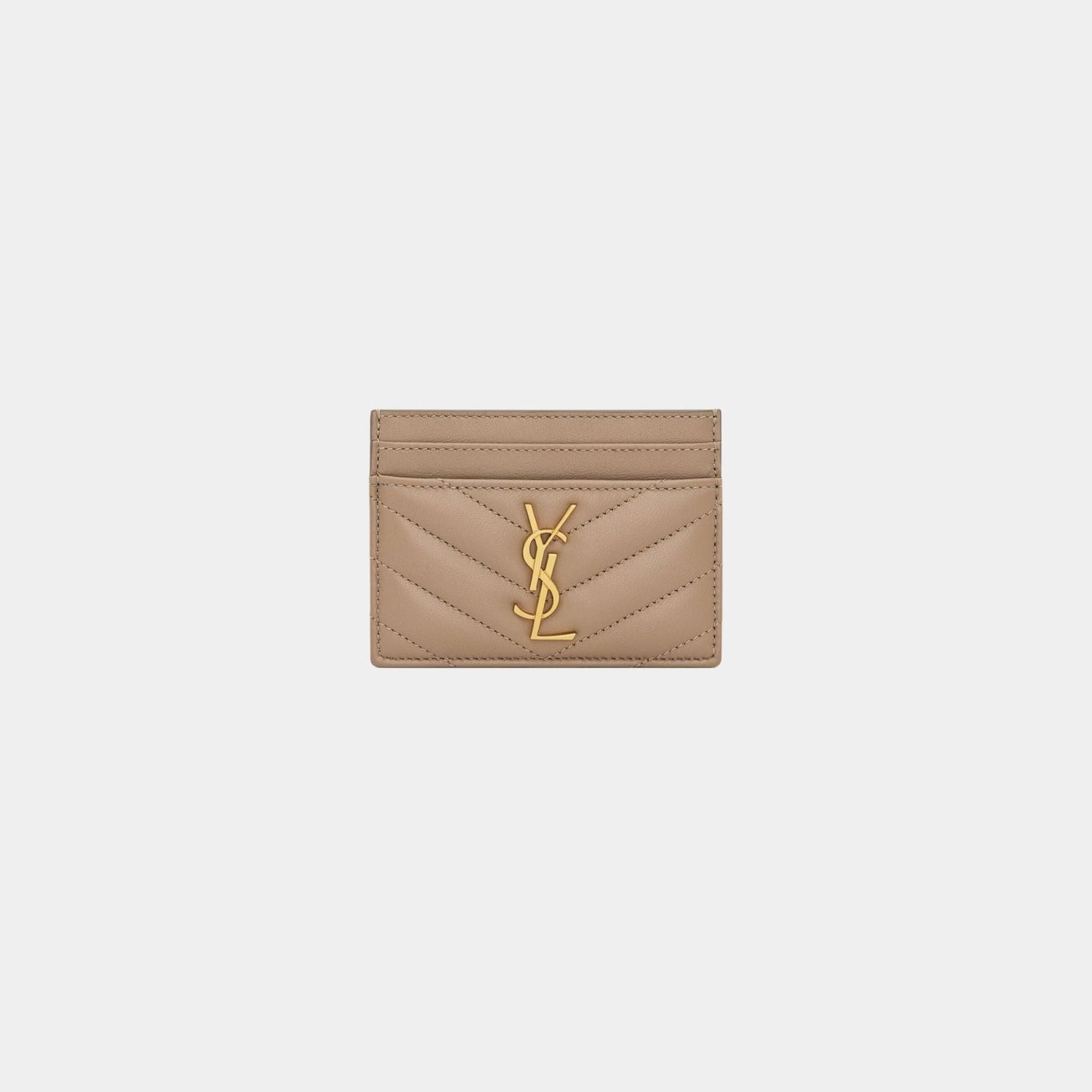 Yves Saint Laurent Cassandre Matelasse Card Case In Lambskin, Dusty Grey, Front