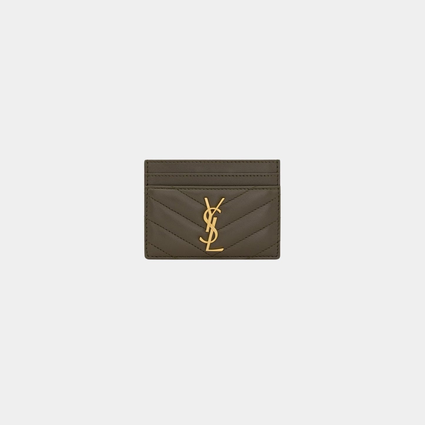 Yves Saint Laurent Cassandre Matelasse Card Case In Lambskin, Light Musk, Front