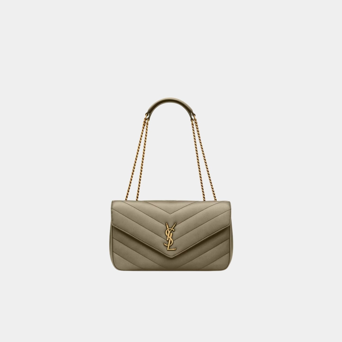 Yves Saint Laurent Loulou Medium In Matelasse Lambskin, Dark Strong Moss, Front