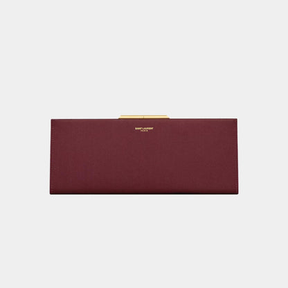 Yves Saint Laurent Midnight Small Clutch Satin With Kiss-Lock Closure, Griotte, Front