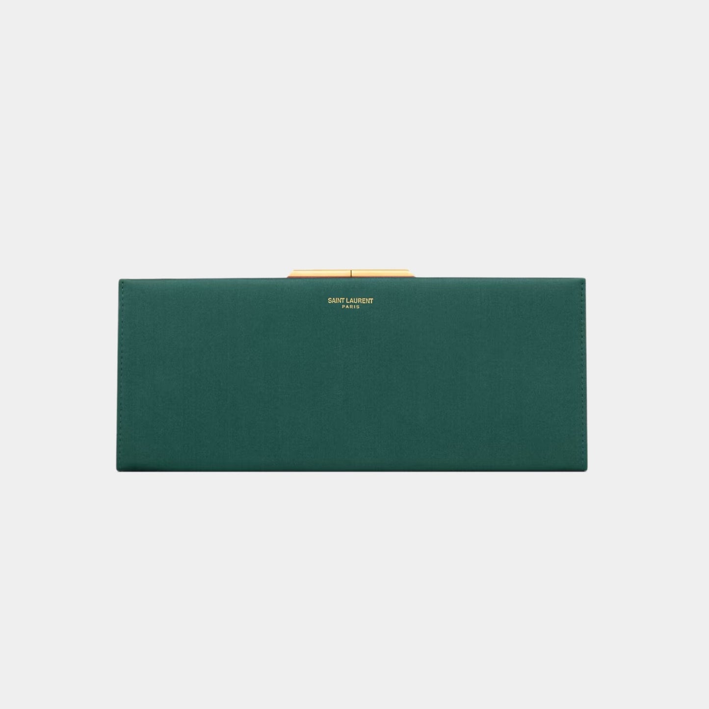 Yves Saint Laurent Midnight Small Clutch Satin With Kiss-Lock Closure, Verd Scuro, Front