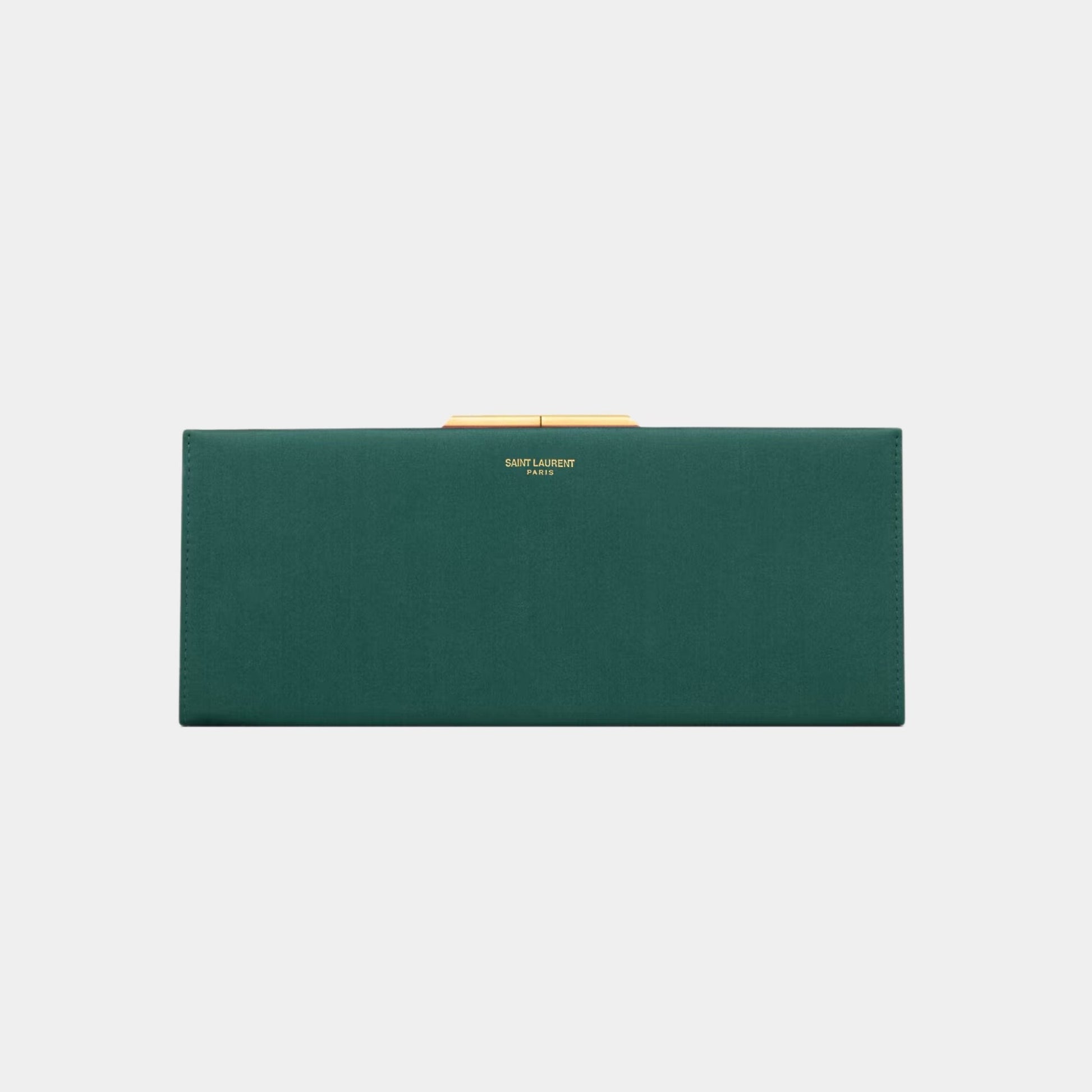 Yves Saint Laurent Midnight Small Clutch Satin With Kiss-Lock Closure, Verd Scuro, Front