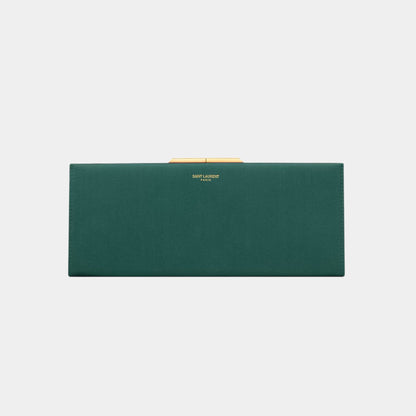 Yves Saint Laurent Midnight Small Clutch Satin With Kiss-Lock Closure, Verd Scuro, Front