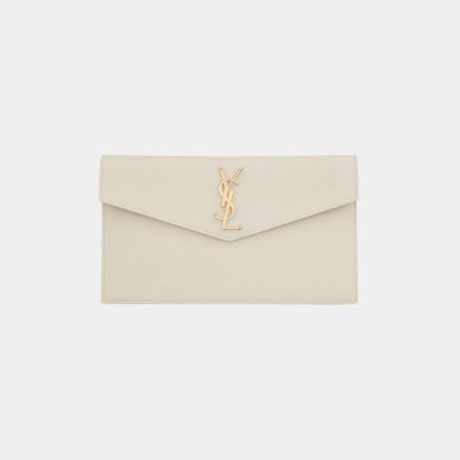 Yves Saint Laurent Uptown Pouch In Grain De Poudre Leather, Blanc Vintage, Front