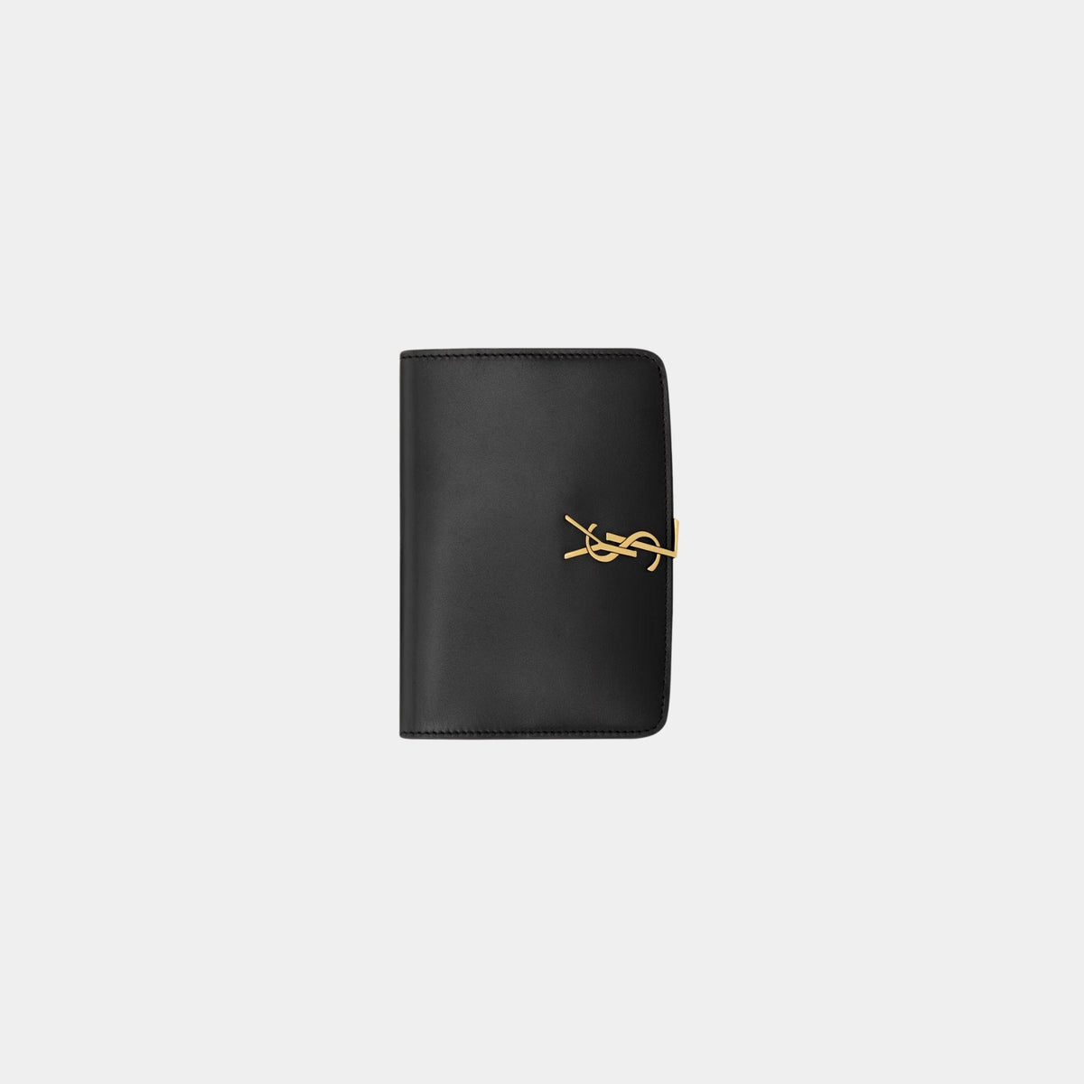 Yves Saint Laurent Voltaire Passport Case Calfskin, Black, Front
