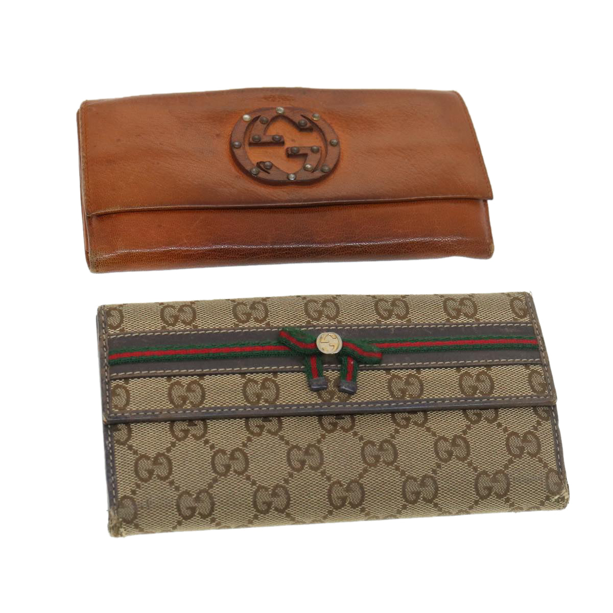 GUCCI GG Canvas Web Sherry Line Long Wallet 2Set Beige Brown Red  yt976