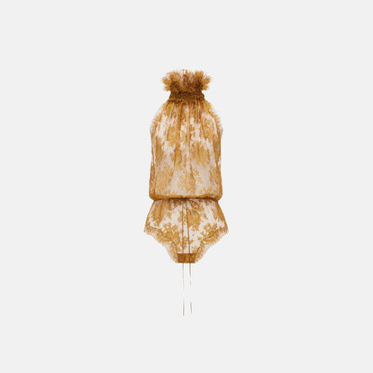 Yves Saint Laurent Bodysuit In Lace, Ocre, Front