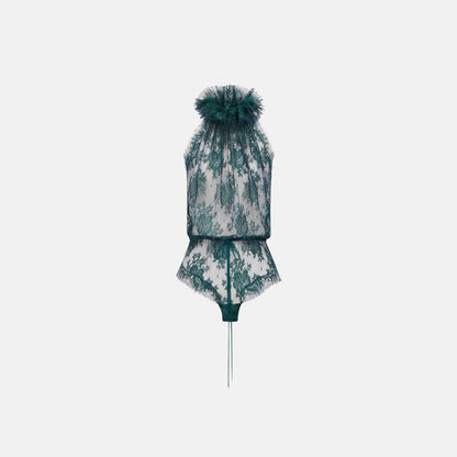 Yves Saint Laurent Bodysuit In Lace, Vert Emeraude, Front