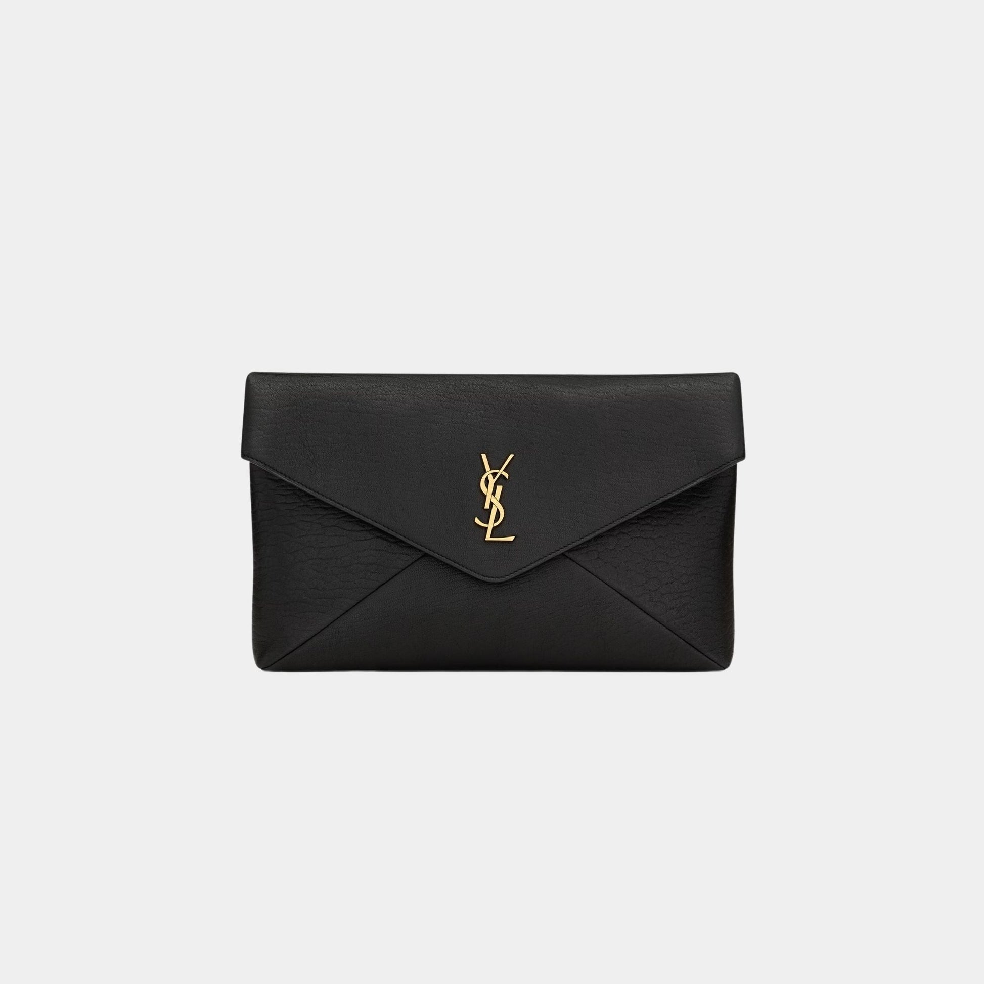 Yves Saint Laurent Cassandre large Envelope Pouch Lambskin, Black, Front