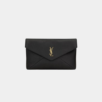 Yves Saint Laurent Cassandre large Envelope Pouch Lambskin, Black, Front