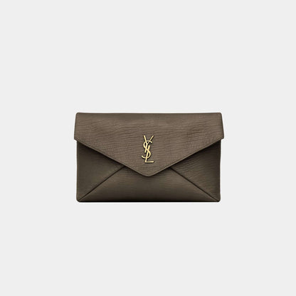 Yves Saint Laurent Cassandre large Envelope Pouch Lambskin, Light Musk, Front