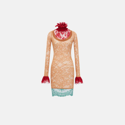 Yves Saint Laurent Dress In Lace Knit, Orange, Front