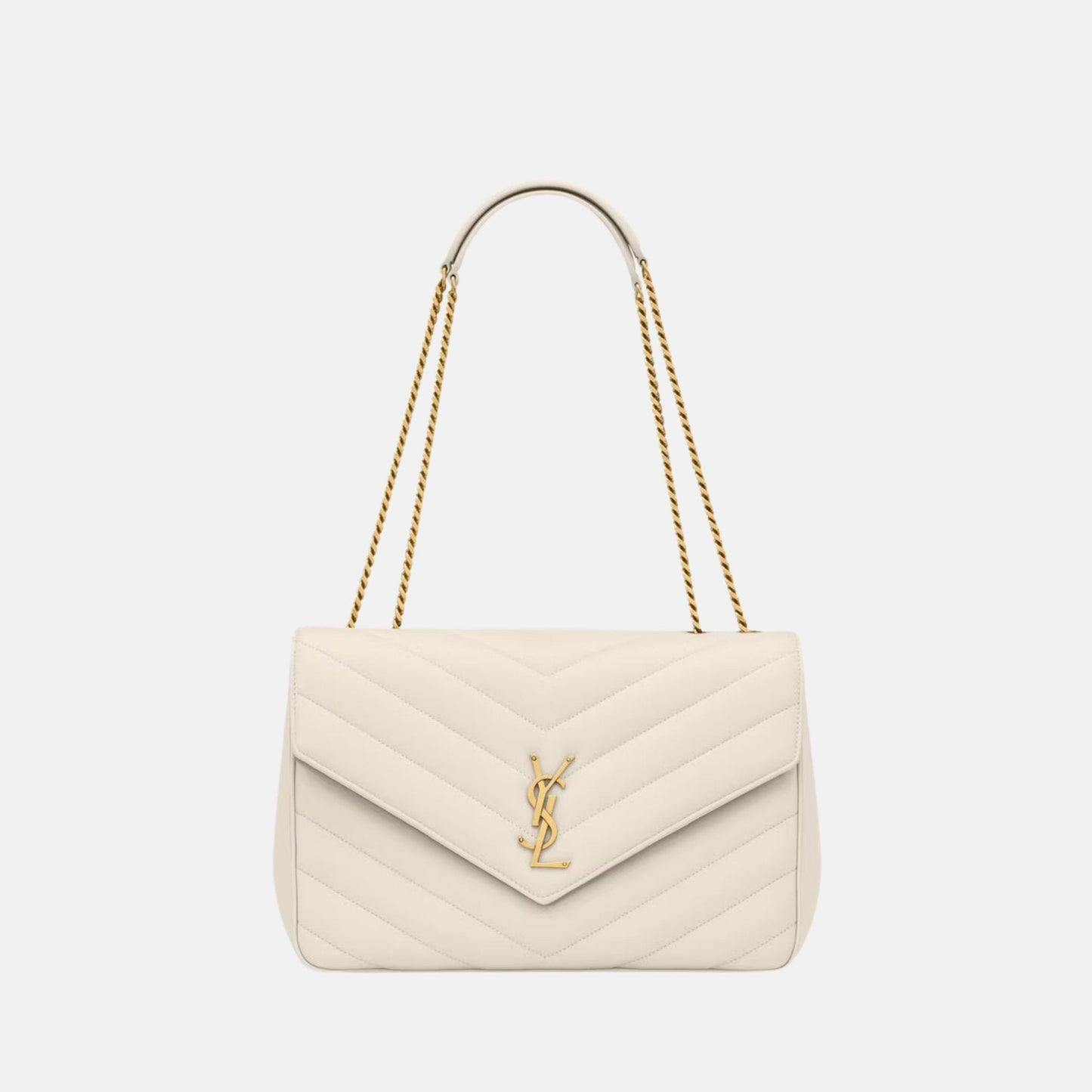 Yves Saint Laurent Loulou Large In Matelasse Lambskin, Blanc, Front
