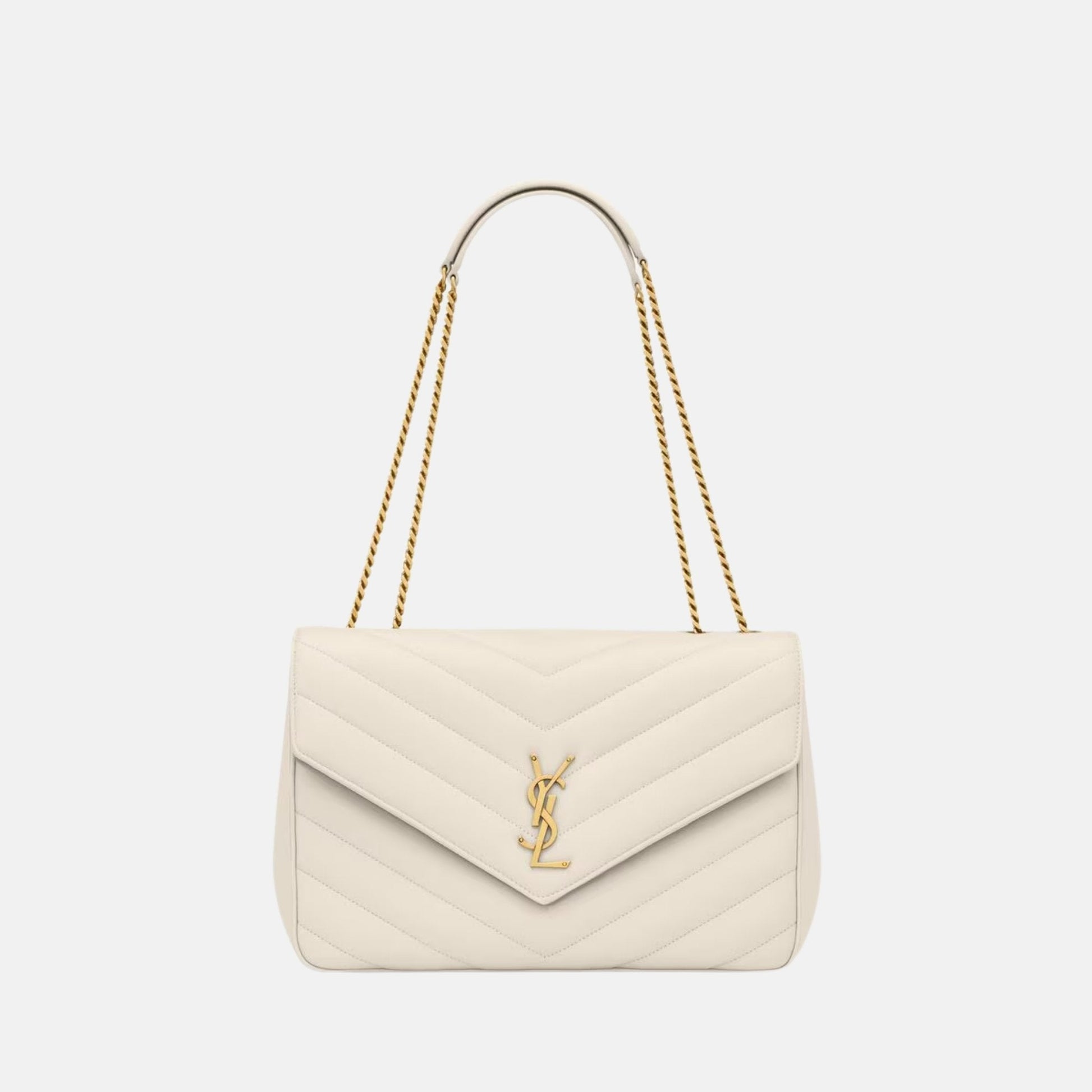 Yves Saint Laurent Loulou Large In Matelasse Lambskin, Blanc, Front